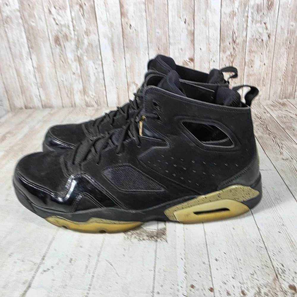 Jordan Flight Club 91‎ Mens Black Metallic Gold Sneakers 555475-031 Size 13